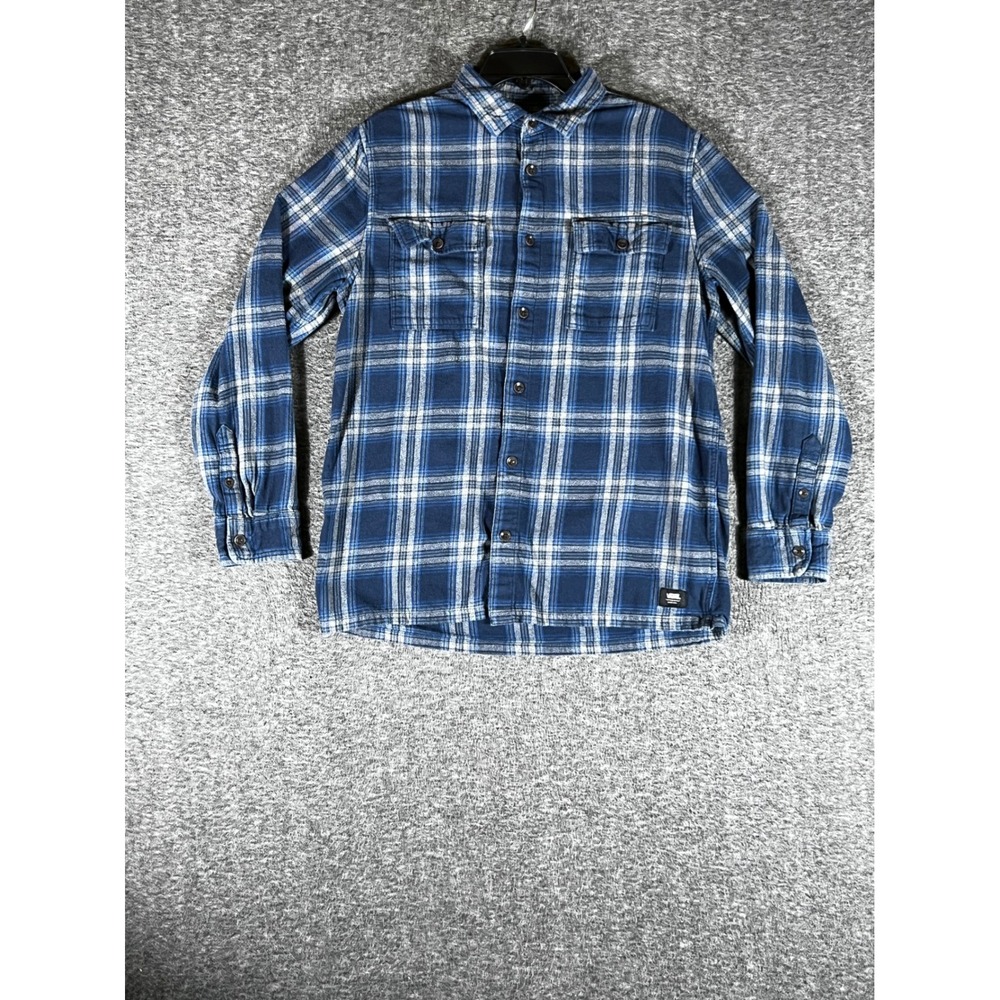 Vans Mens Flannel Shirt Medium Blue Grey Plaid Long Sleeve Button Down Shirt